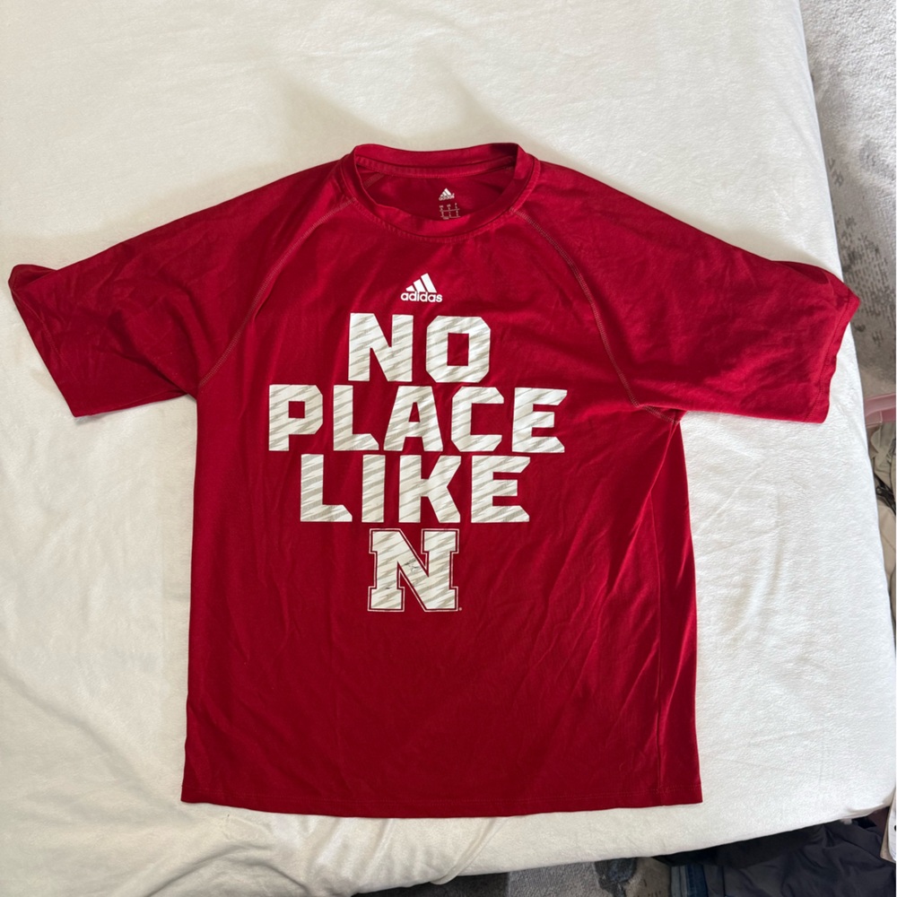 Men’s Adidas Red Short Sleeve Nebraska Tee